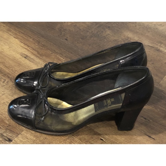 ✨Authentic Vintage FENDI FF Logo Black Mesh Pumps Heels Shoes - Main Image